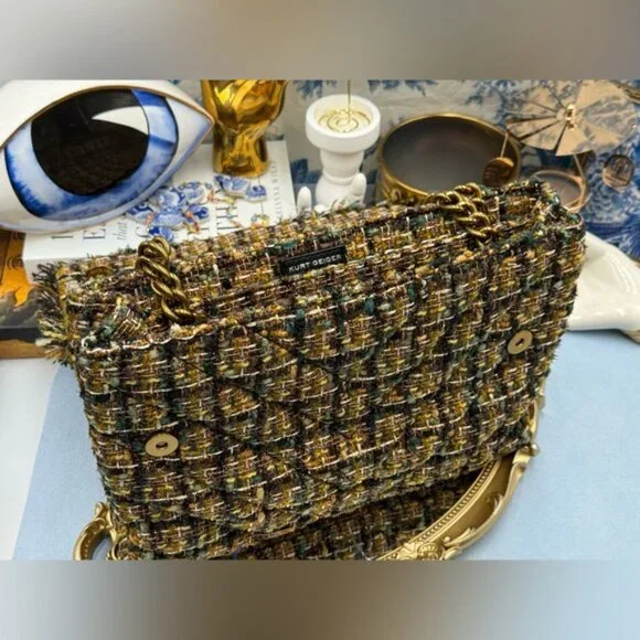 🆕 KURT GEIGER LONDON 🧿 NWOT Large Kensington X Tweed Shoulder Bag, Black Brown - Picture 13 of 16